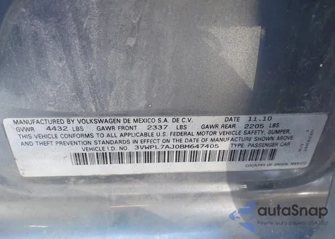 2011 Volkswagen Jetta Sportwagen 2.0L Tdi z USA, uszkodzony, nr VIN 3VWPL7AJ0BM647405